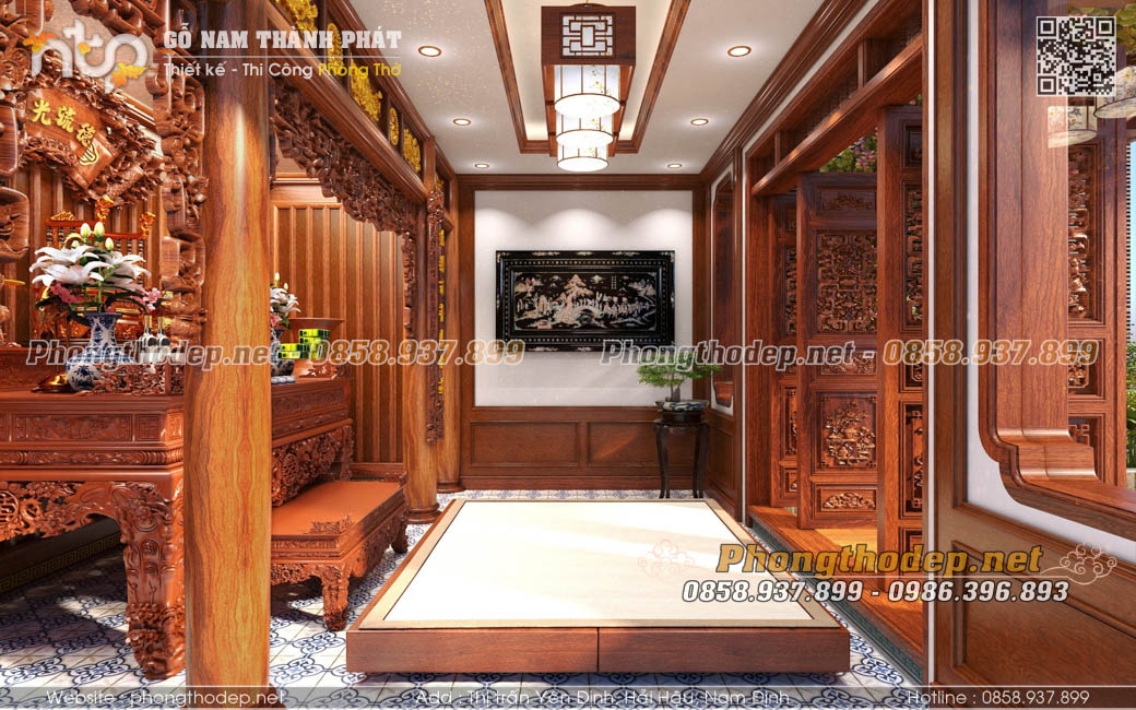 Mẫu phòng thờ trên sân thượng hướng ra ban công thoáng đãng